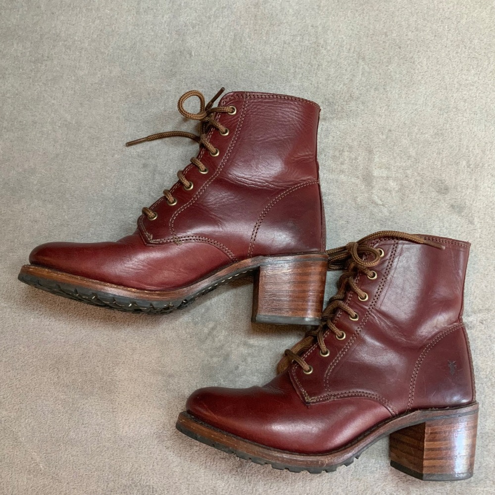 Vintage Frye Mahogany Leather Lace Up Combat Boots Vibram Sole Made in USA 7 M - Picture 6 of 8
